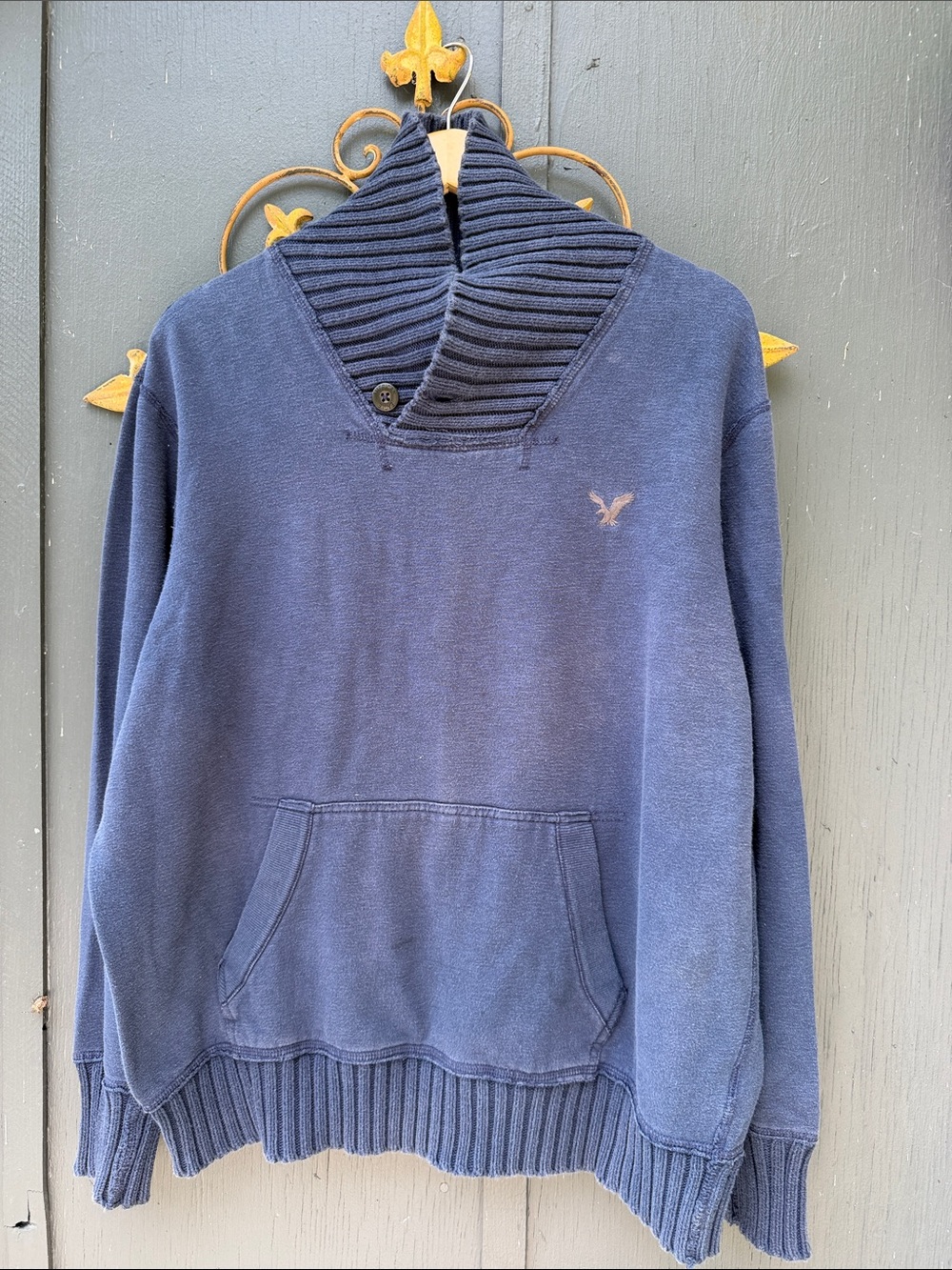 American Eagle Outfitters Navy Shawl Collar Pullover Hoodie